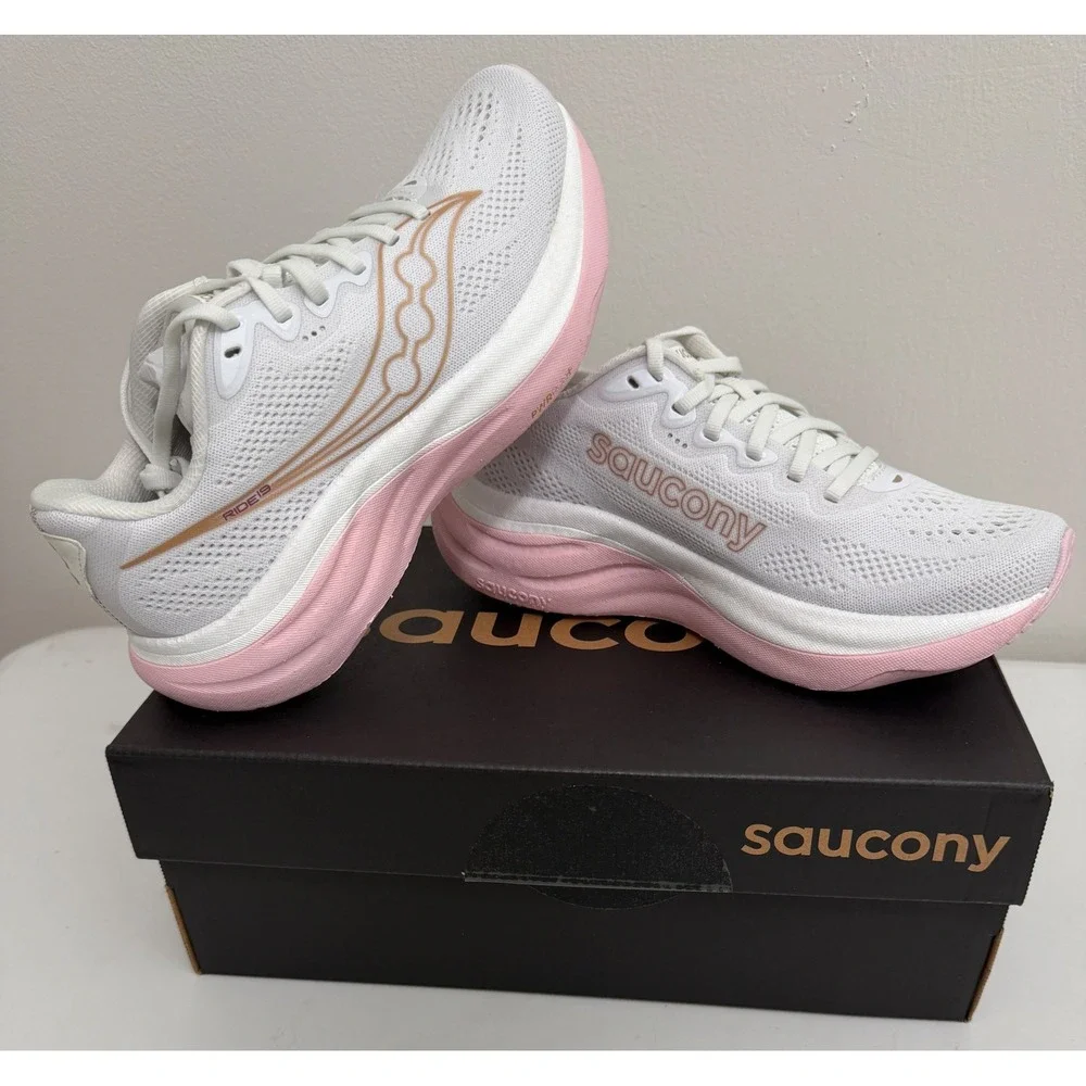 Saucony Ride 19 Womens Running Shoes White Silk Pink S11055-151 Size 7